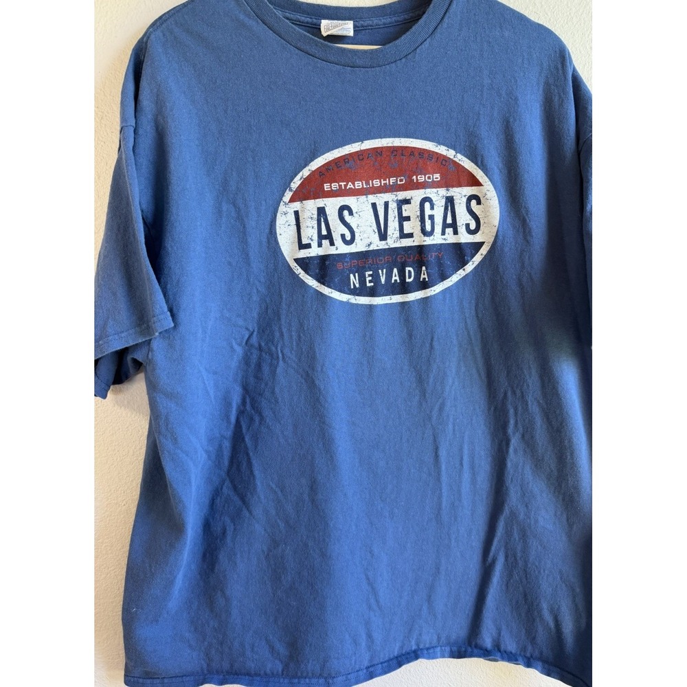 Anvil Men's Las Vegas Nevada City Graphic Print Tee Blue Crew Neck 2XL